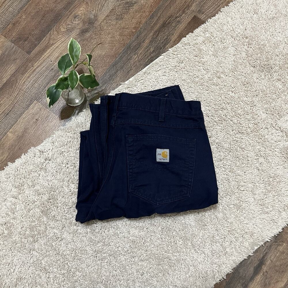 Carhartt Men's 35 X 34 Navy Blue Loose Fit Flame Resistant Cargo Utility Jeans
